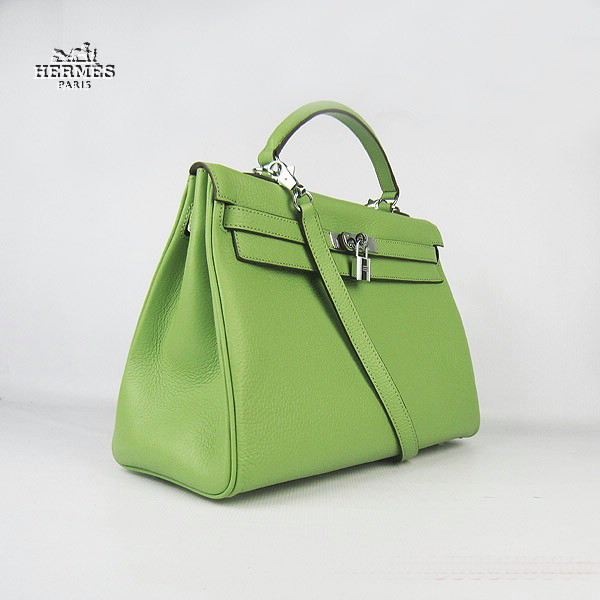 Hermes Kelly 35cm Togo Leather Bag Green 6308 Silver Hardware