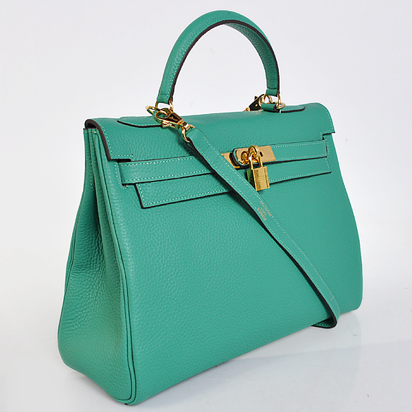 Hermes Kelly 32CM clemence leather in Lake Green with Gold hardware