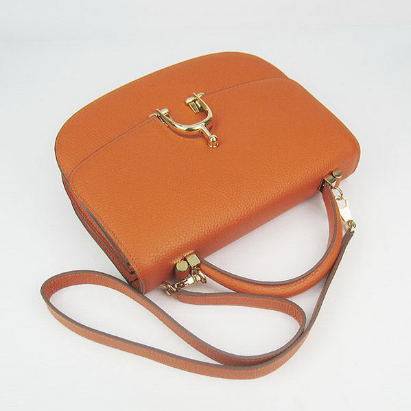 Hermes Stirrup Shoulder Bag Orange Calfskin Gold