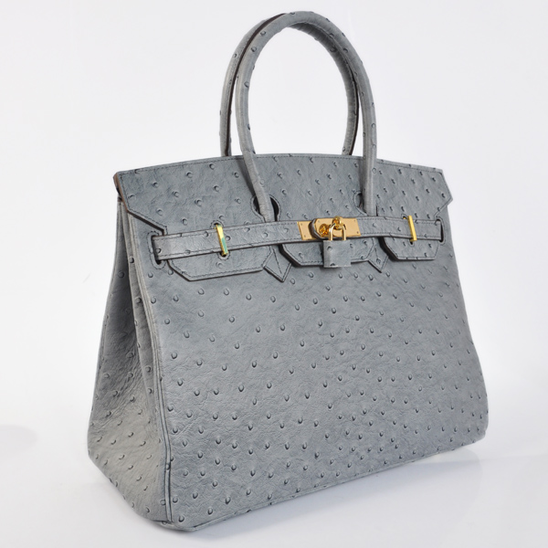 Hermes Birkin 35CM Ostrich stripes leather in Gray with Gold hardware