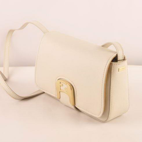 Fendi Chameleon Classic Saffiiano Leather Small Shoulder Bag 2541 White
