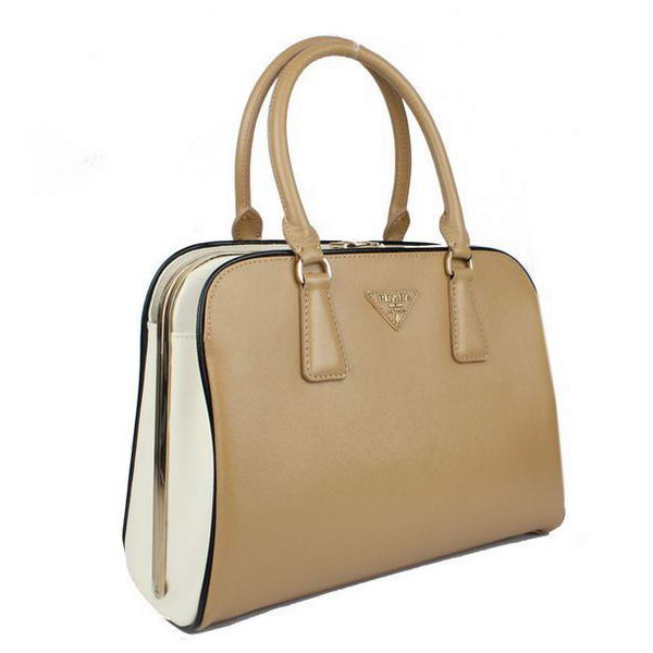 Prada Saffiano Leather Tote Bag 21267 Apricot&White