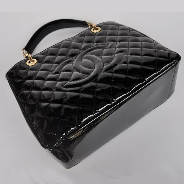 Chanel A50995 Black Patent Leather Shoulder Bag Gold