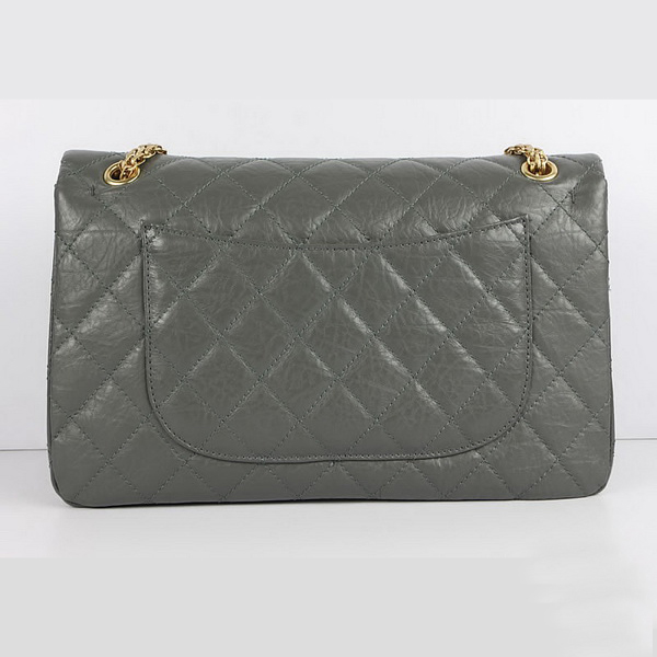 Chanel Flap Bag Quilted Gray Leather with Gold Chain 48102