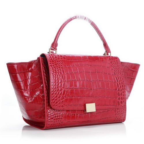 Celine Trapeze Bags Croco Leather 3042 Red