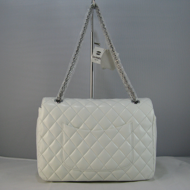 Chanel White lambskin leather Flap Bag with Silver chain