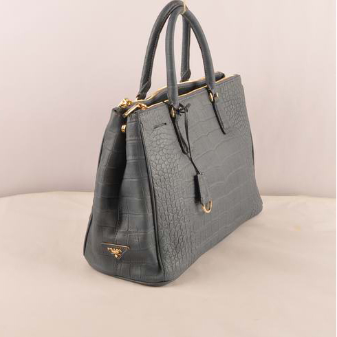 Prada Medium Croco Leather Tote Bag Grey