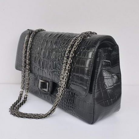 Chanel Classic Flap Bag Croc Veins Leather 1113 Black