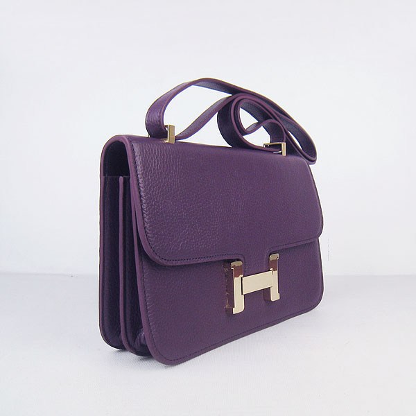 Hermes Constance Togo Leather Single Bag Purple Gold Hardware H020