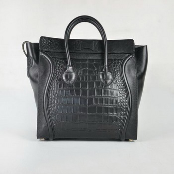 Celine Crocodile Grain Leather Handbag 98170 Black