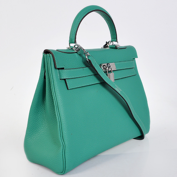 Hermes Kelly 32CM clemence leather in Lake Green with Silver hardware