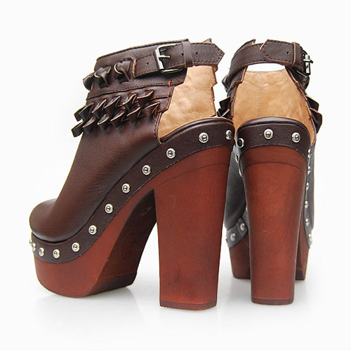 Chanel Brown Leather Clog High Heel Boots