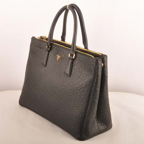 Prada Medium Ostrich Leather Tote Bag Black