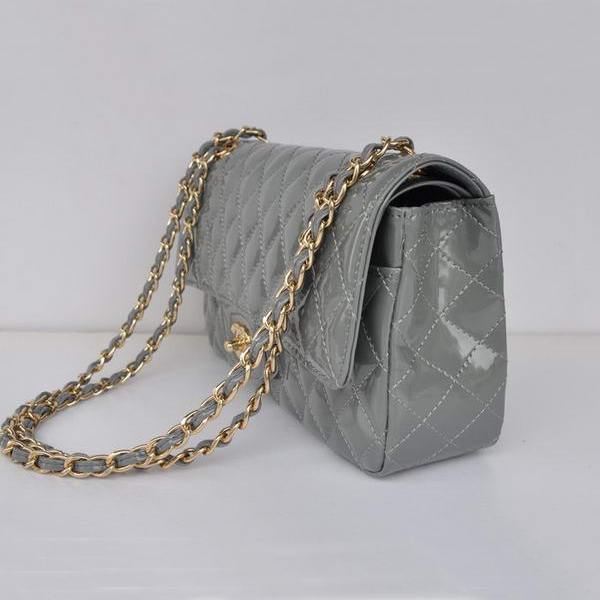 Chanel Grey Patent Leather Flap Bag Gold Hardware