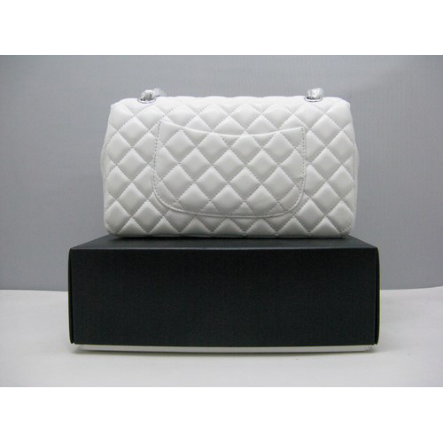 Chanel lambskin leather White Flap bag with Silver chain