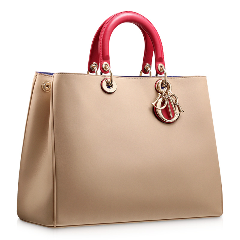 Smooth two-tone beige/crimson red leather 'Diorissimo' bag