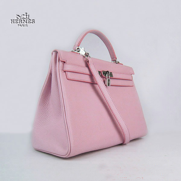 Hermes Kelly 35cm Togo Leather Bag Pink 6308 Silver Hardware