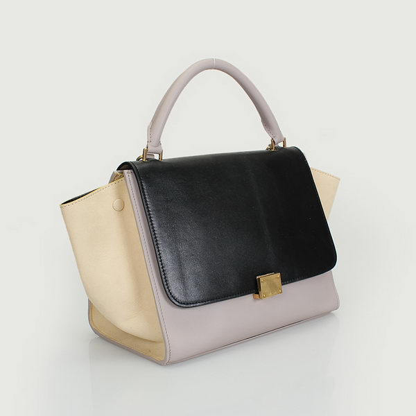 Celine Trapeze Bags Calfskin&Suede Black&Purple&Apircot