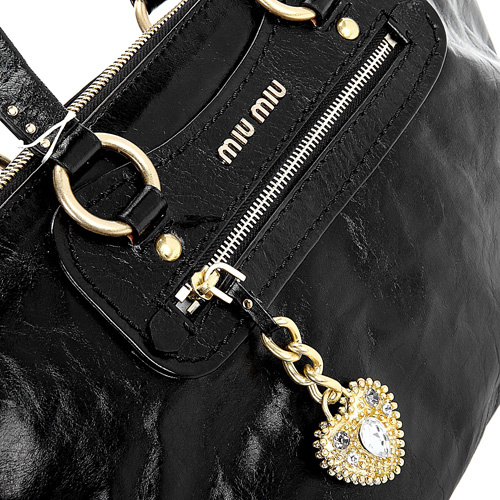 Miu Miu Shiny Leather Tote Bag 6683 Black