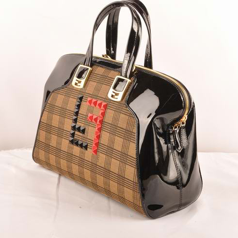 Fendi Chameleon Bag Patent Leather with Fabric F2537 Black