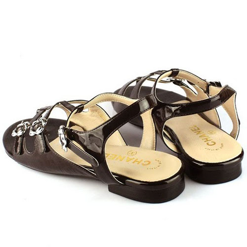 Chanel Coffee Patent Leather Flat Sandal