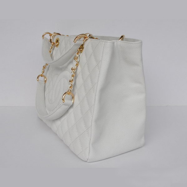 Chanel A50995 White Caviar Leather Shoulder Bag Gold