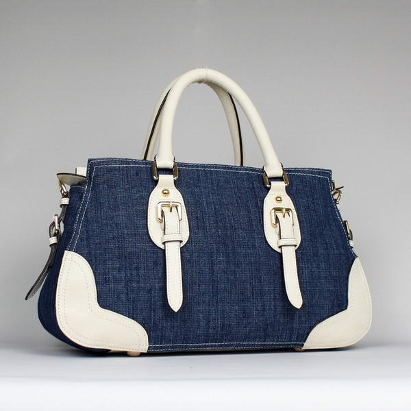 Fashion Prada Denim with Saffiano Tote Bags BN1786 White