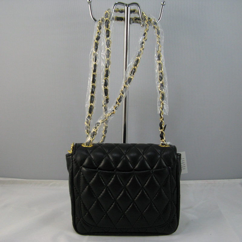 Chanel Black lambskin leather Flap Bag with Gold chain