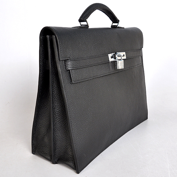 Hermes Kelly Briefcase Bag clemence leather in Black