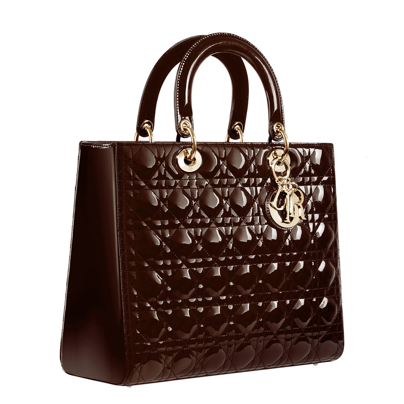 Large Lady Dior bag in brown patent leather