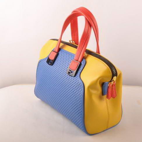 Fendi Chameleon Punch Saffiiano Leather Top Zip Tote Bag 2545 Blue-Yellow