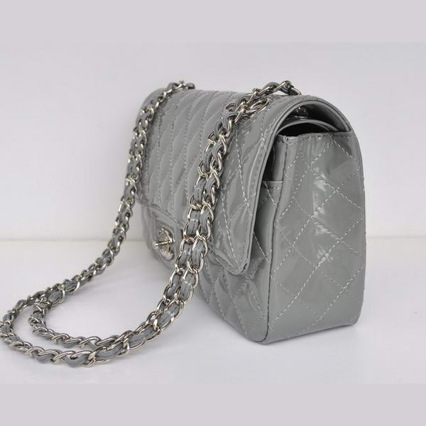 Chanel Grey Patent Leather Flap Bag Silver Hardware