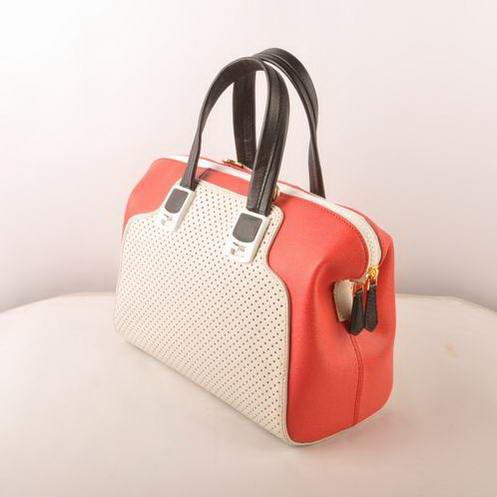 Fendi Chameleon Punch Saffiiano Leather Top Zip Tote Bag 2545 White-Red