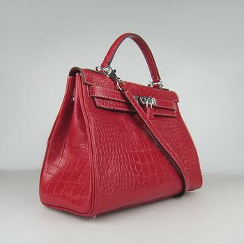 Hermes 32CM Red Crocodile Stripe(silver)