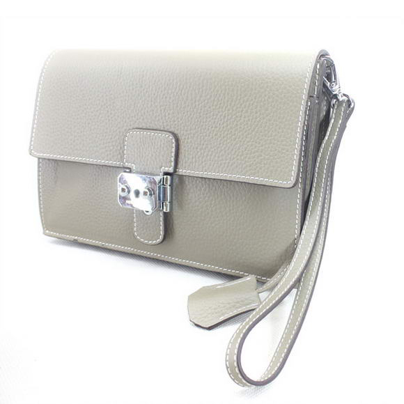 Hermes Jet Pochette Clutch Bag Clemence Leather Grey