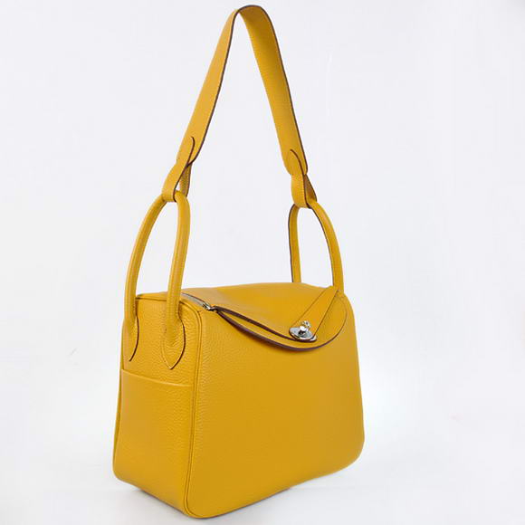 Hermes Lindy 30CM Havanne Handbags 1057 Yellow Leather Silver Hardware