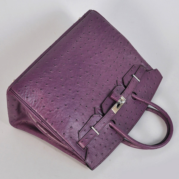 Hermes Birkin 35CM Purple Ostrich stripes leather(Silver)