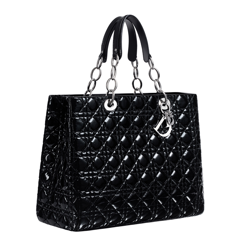 Dior Soft shopping bag in black patent leather