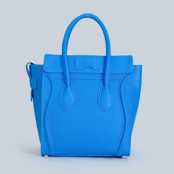 Celine Luggage Mini Boston Bags Clemence Calskin Leather Blue