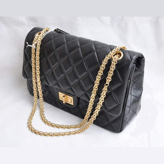 Chanel Classic Falp Bag Lambskin Leather A28668 Black with Golden Chain