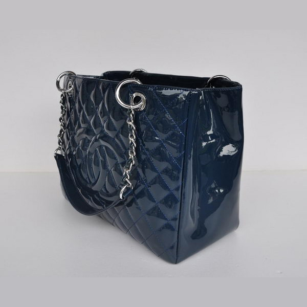 Chanel A50995 RoyalBlue Patent Leather Shoulder Bag Silver