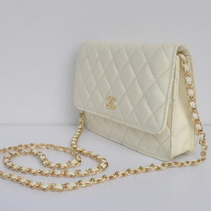 Chanel Flap Bag Lambskin Leather A33814 White Golden