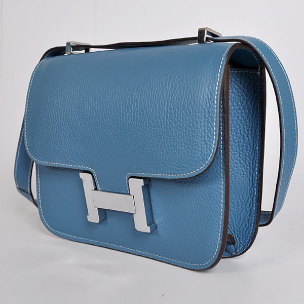 Hermes Constance Bag clemence leather in Medium Blue with Silver hardware