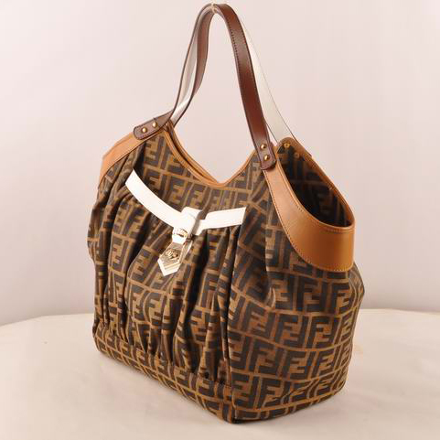 Fendi Classic FF Fabric Shoulder Bag F2418 Brown