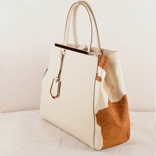 Fendi 2Jours Saffiiano Leather Horsehair Tote Bag F2552L White&Black&Tan