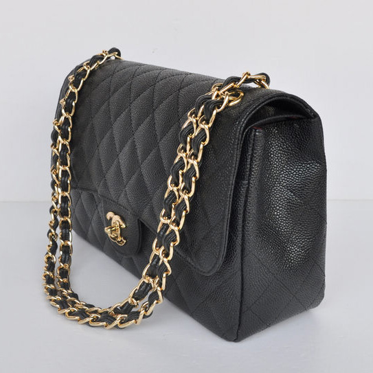 Chanel Jumbo Quilted Classic Cannage Patterns Flap Bag A58600 Black Gold