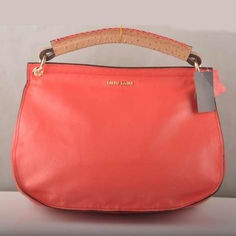 Miu Miu Flap Tote Bags Watermelon Red with Wheat Ostrich Veins 90320