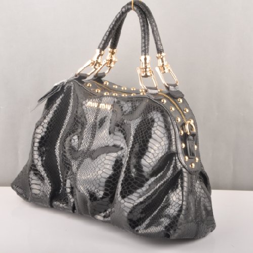 Miu Miu Tote Snake Veins Handbags 90302 Black