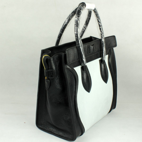 Celine Luggage Medium Handbags Black with White