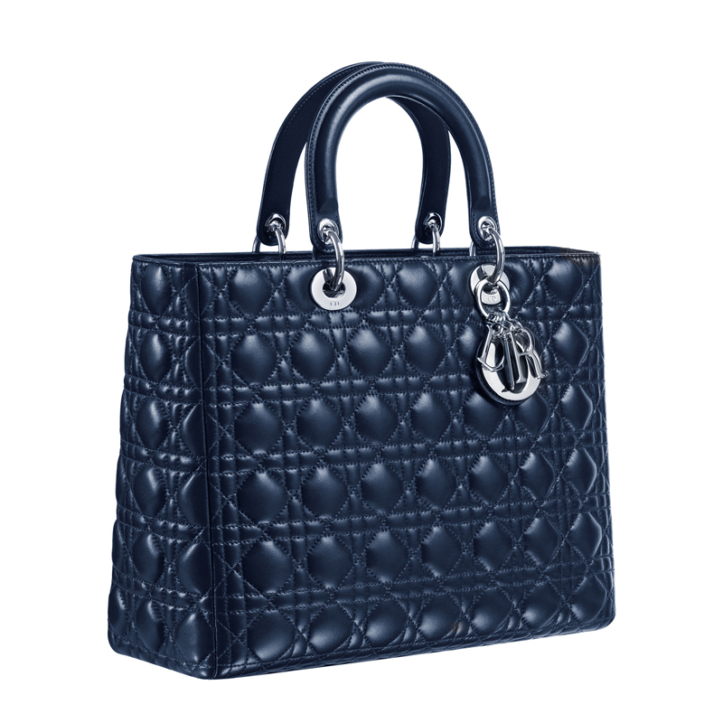 Large Lady Dior bag In midnight-blue leather